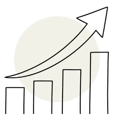 a sketch of an upward pointing arrow over steps.