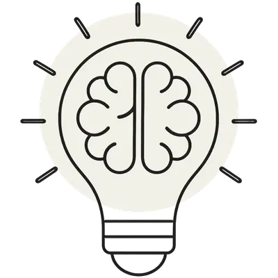 a sketch of lightbub containing a brain.