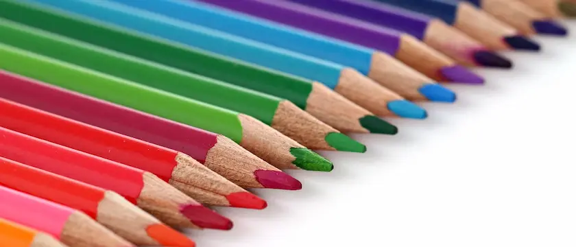coloured pencil in a neat line.